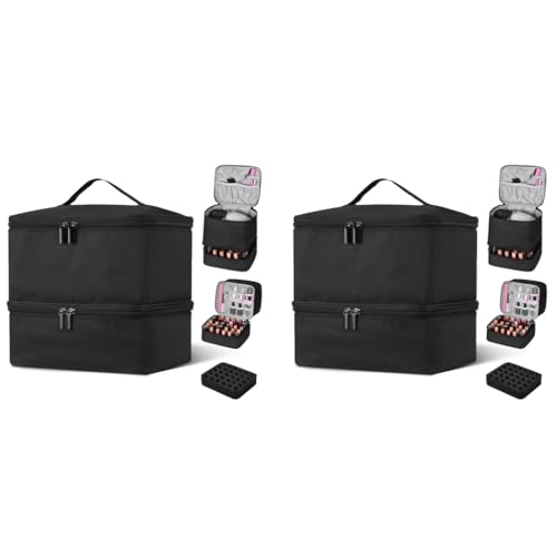MAYCREATE® Nail Polish Organizer Box Travel Makeup Bag with Handle Double-Layer Art Tools for 30 Bottle Portable Large Capacity Carrying Case 2 PCS MAYCREATE® Nail Polish Organizer Box Travel Makeup Bag with Handle Double-Layer Art Tools for 30 Bottle Portable Large Capacity Carrying Case 2 PCS